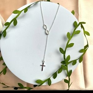 Silver Infinity slide thru Cross Necklace